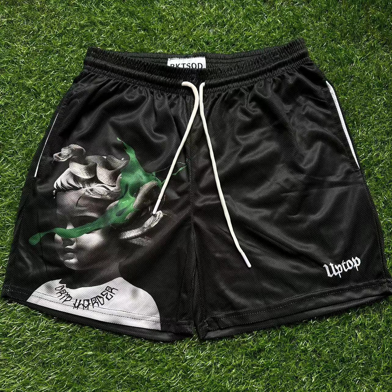 

Американские ретро баскетбольные шорты из быстросохнущей сетки с принтом змеи для женщин M чёрный