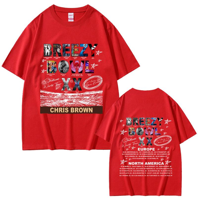 2025 Summer Rapper Chris Brown Breezy Bowl XX Tour Men Women Hip Hop Fashion Streetwear Unisex Vintage Oversized Short Sleeves