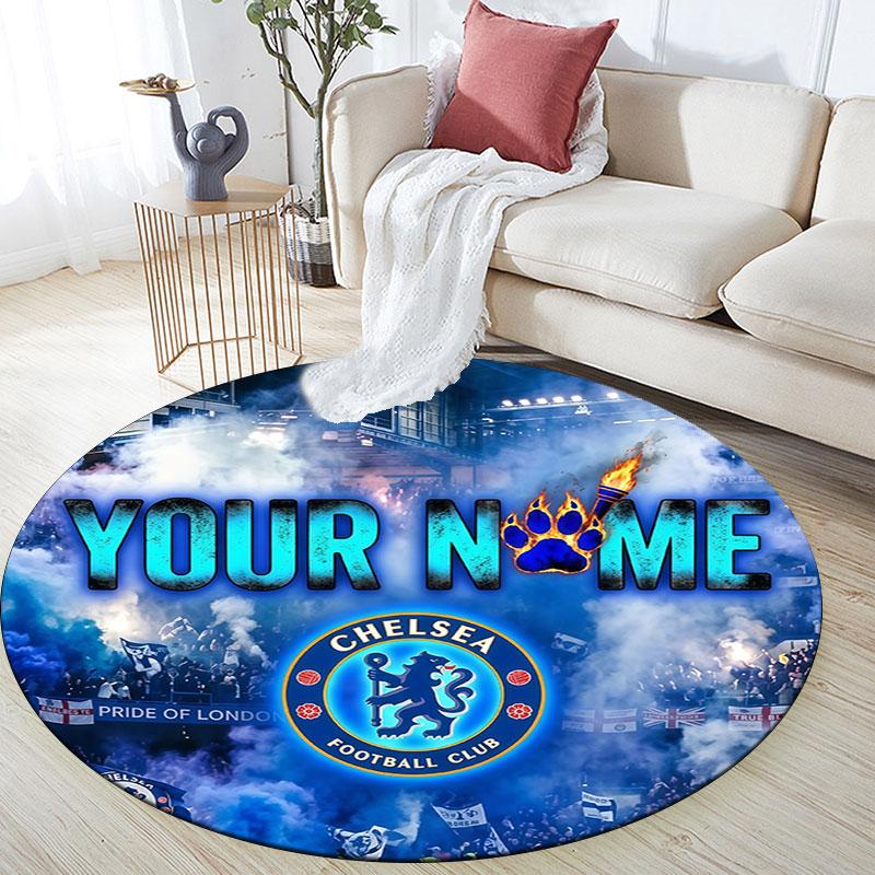 Custom Name,Chelsea FC Pattern Round rug,Carpet Rug for Living Room Bedroom Playroom ,Non-slip Floor Mat,Holiday Gifts and Birthday Gifts.