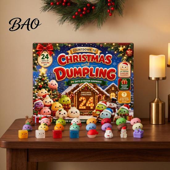 Festive Room Decor for Holiday Season Christmas Advent Calendar with 24Pcs Squeeze Dumplings, Soft Sensory Fidget Toy Set Boys Girls Toys Kids Adults,