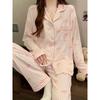 Wrinkle Fabric Sleepwear Spring Collection Sweet Striped Long Sleeve Korean Style Casual Wearable Home Set