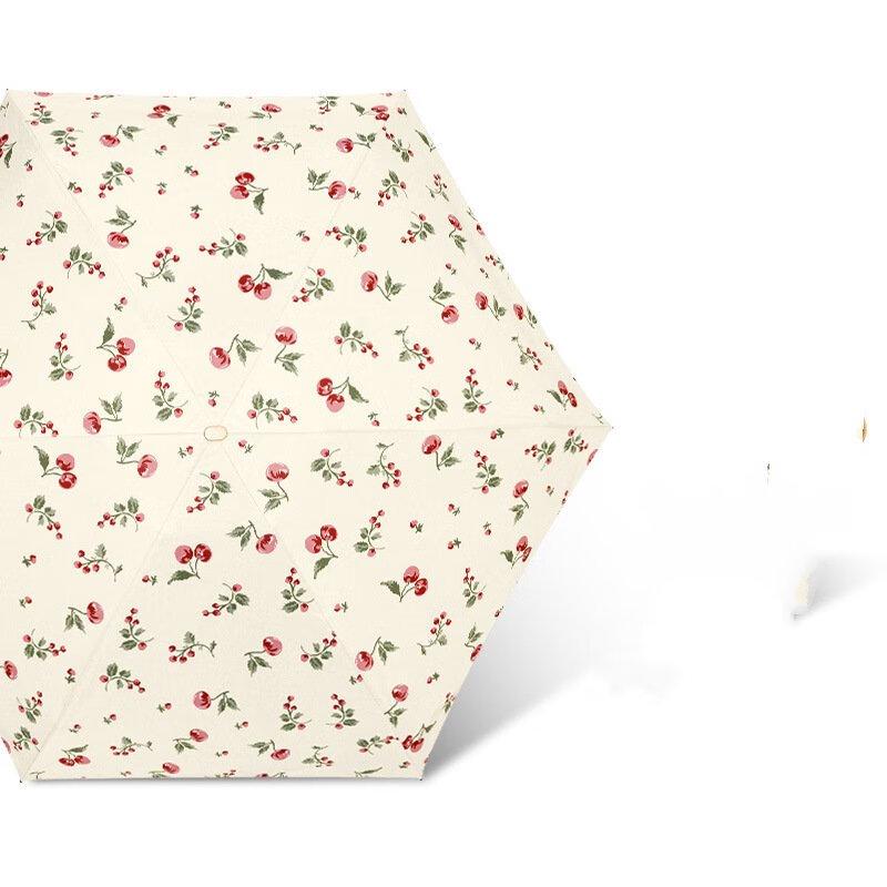 Li Lang Retro Cherry Flat Six-Fold Sun & Rain Umbrella