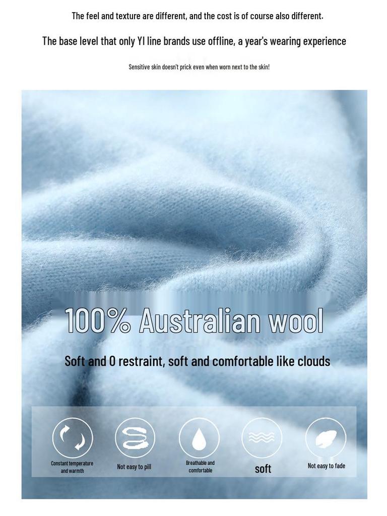 Men's 100% Australian Wool Round Neck Sweater - Casual Business Knitwear for Autumn/Winter