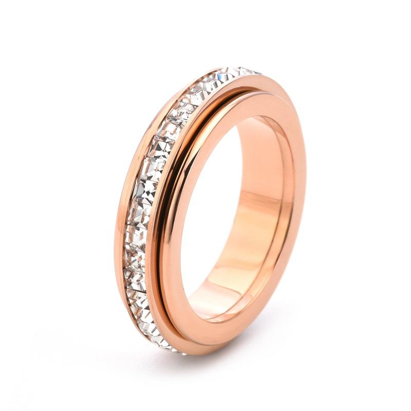 

5mm Square CZ Rotatable Double Band Ring Lucky Star Couple Promise Rings For Women Men no. 12 рожевий колір золота