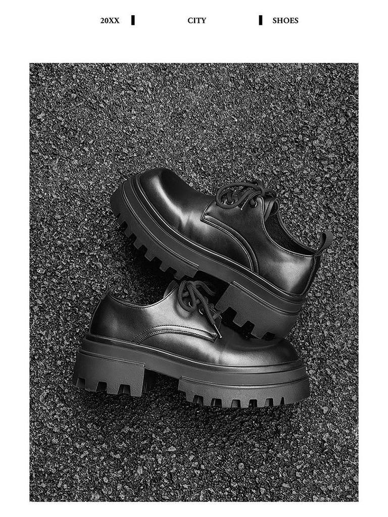 2024 Men's Thick Sole Height-Increasing Black Leather Derby Shoes - British Style