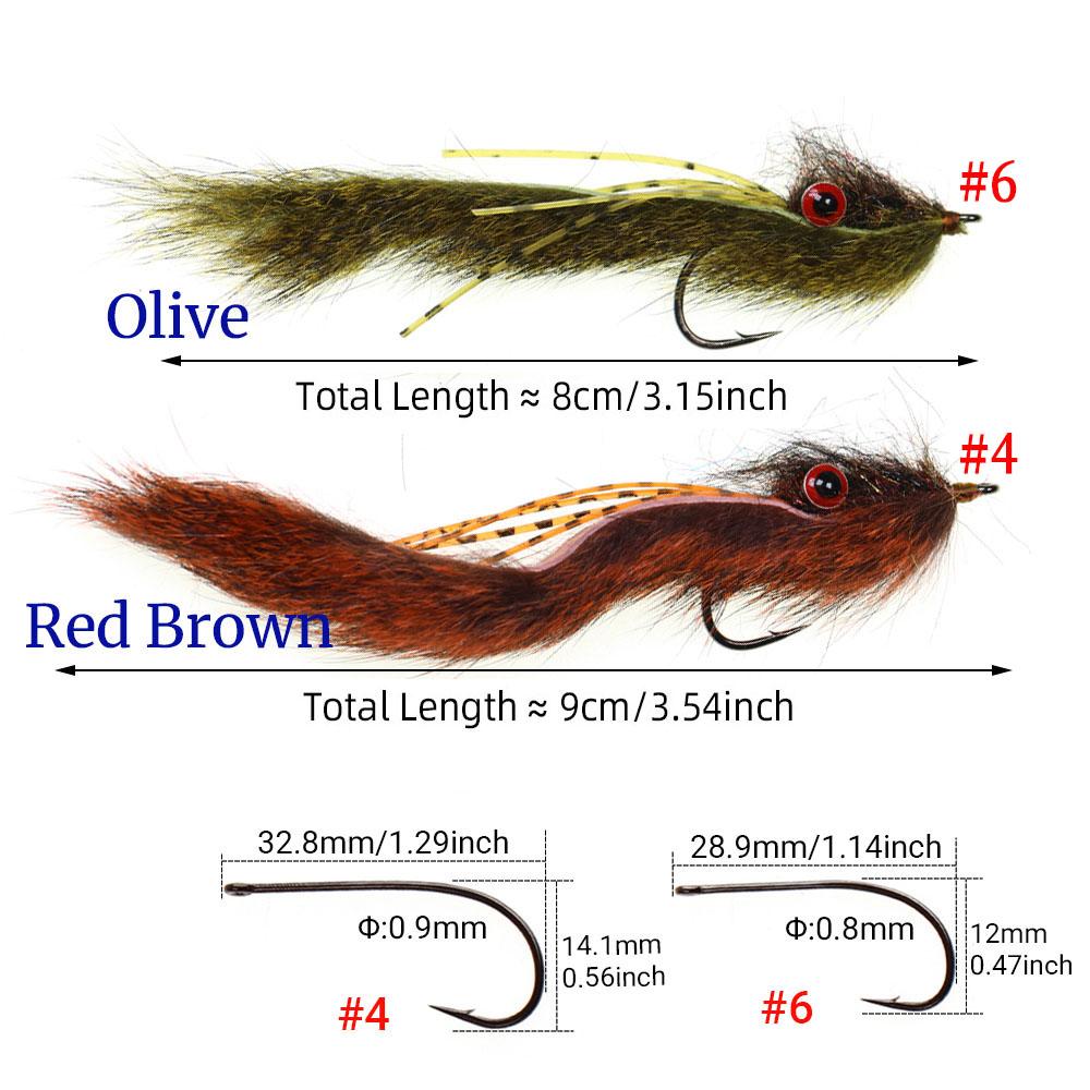 2pcs Fishing Streamer Fly for Trout Bass - Bottom Search Loach Lure with Dumbbell Eyes, Squirrel Tail,for Freshwater Saltwater