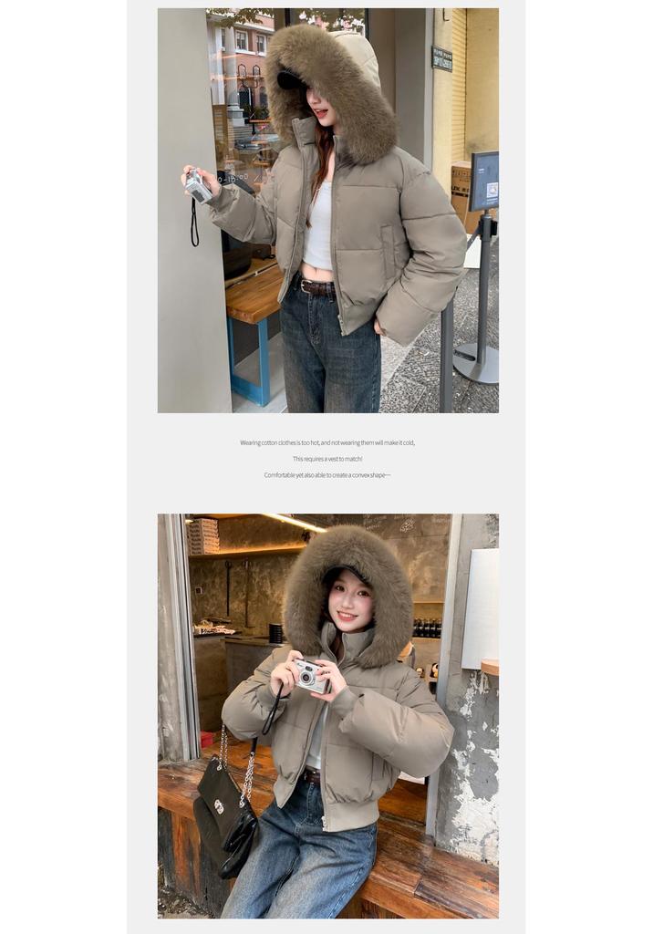 Women's Winter High Waist Hooded Short Jacket with Removable Fur Collar
