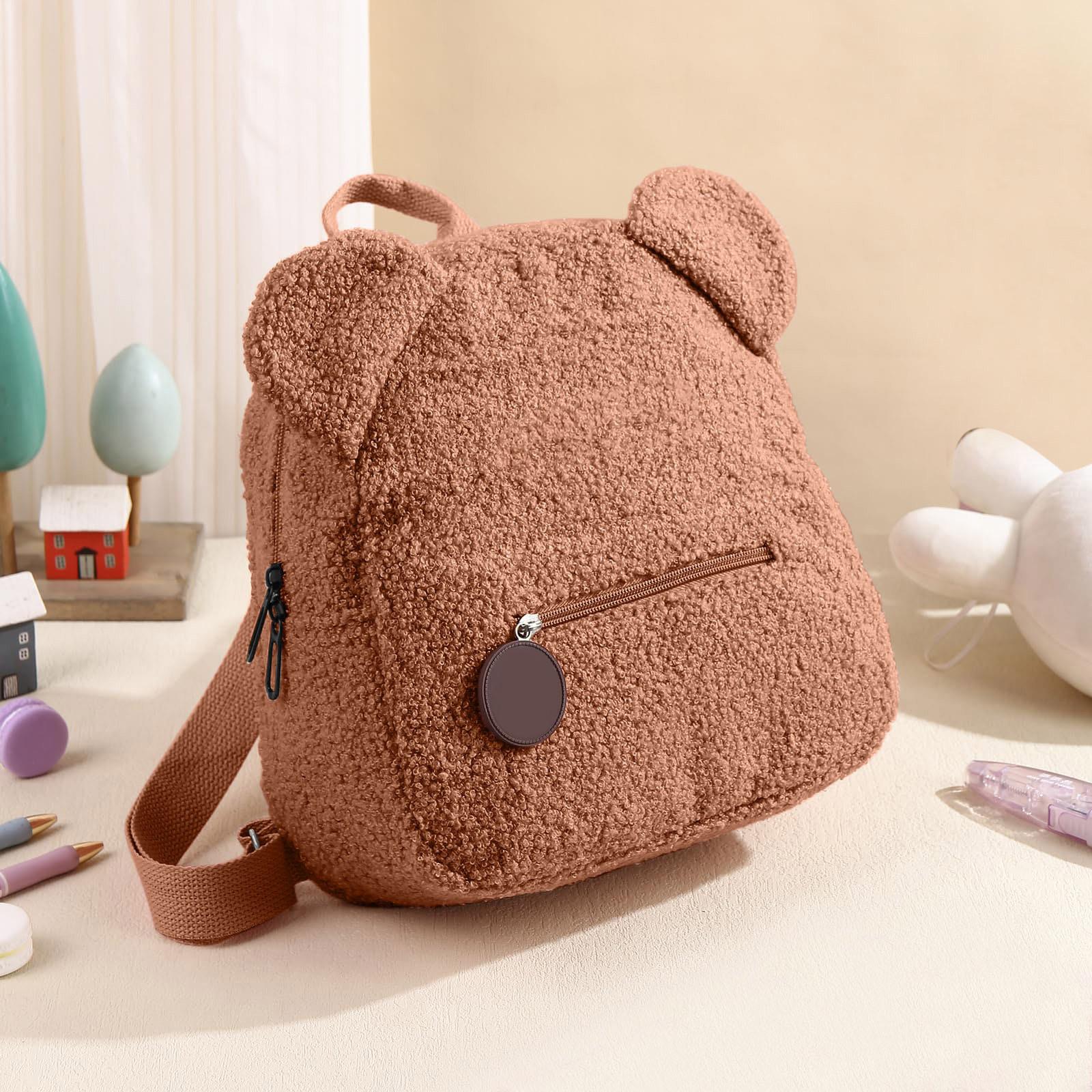

Детский рюкзак в форме милой формы с регулируемыми плечевыми ремнями, однотонная симпатичная плюшевая сумка One Size коричневый