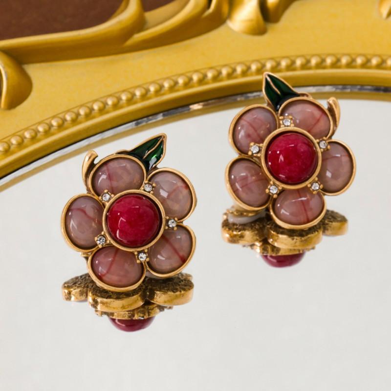 Medieval Vintage Western Retro Red Flower Necklace Court Style Niche Oval Bead