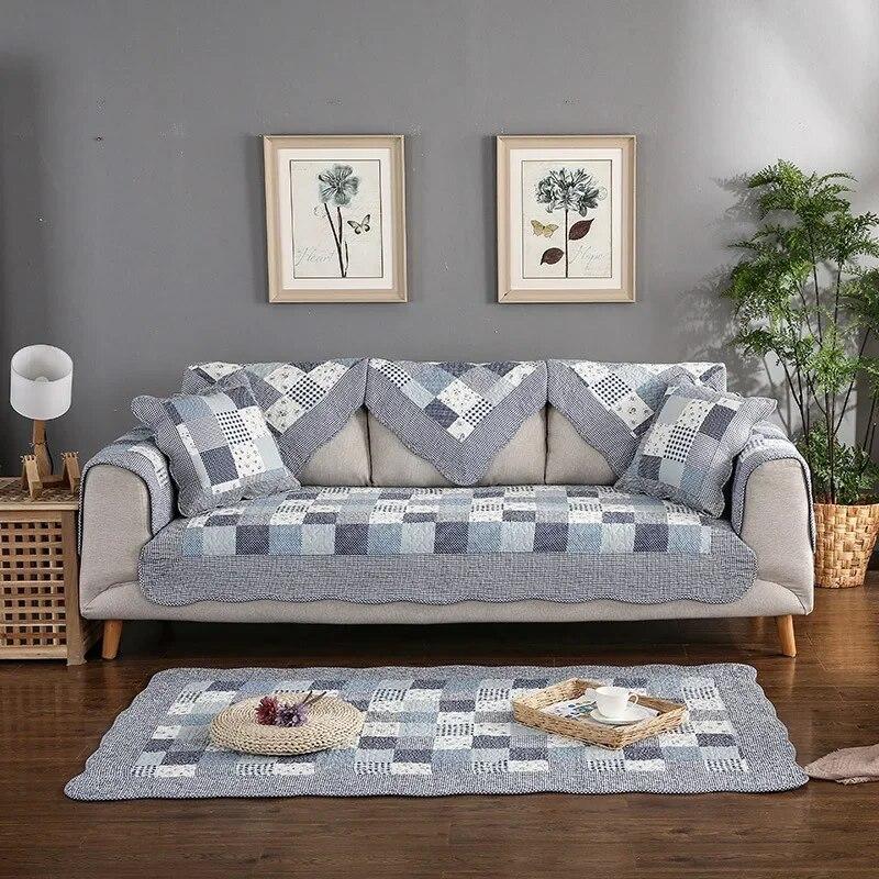 Cotton Plaid Sofa Cover for 2 3 Seater Couch Floral Square Backrest Armchair Chaise Lounge Sofa Fundas