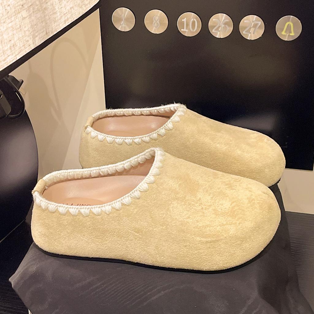 Fashion thick-soled heightening fluffy slippers for women's outer wear 2025 autumn and winter new Baotou casual Birken warm Baotou drag