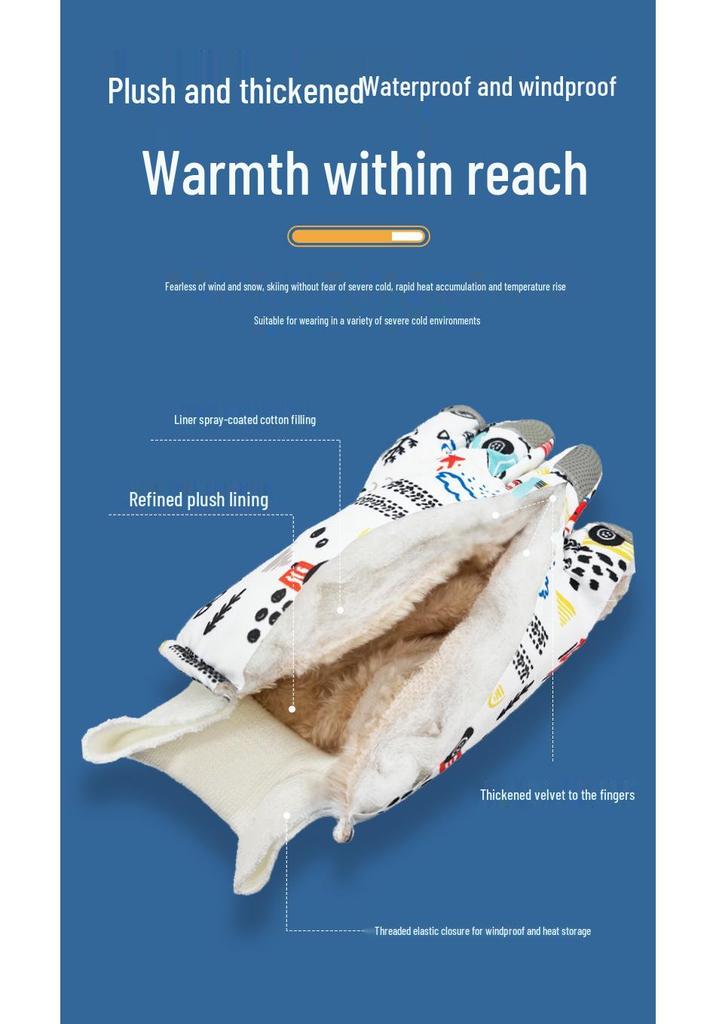 Kids' Graffiti Windproof Ski Gloves - Warm for Boys and Girls
