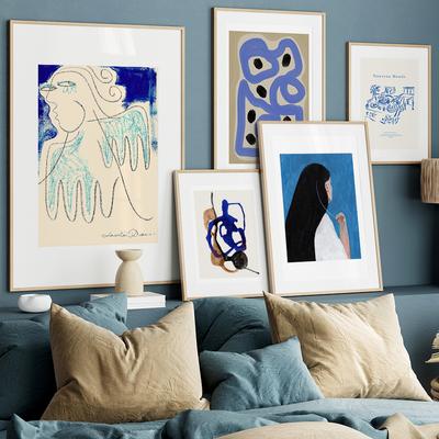 Blue Abstarct Line Girl Portrait Geometric Curve Posters And Prints Wall Art Canvas Painting For Living Room Decorative Pictures