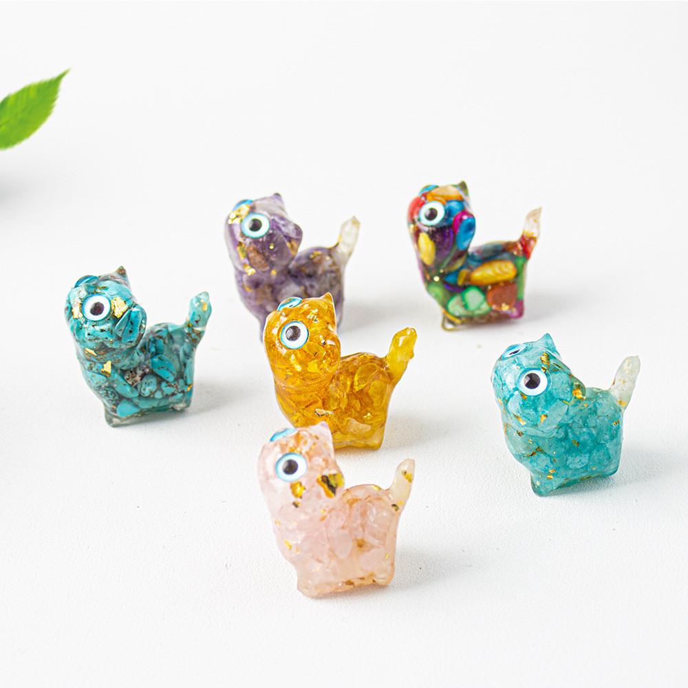 Crystal Resin Cat Figurine With Colorful Shell Decor For Office Desk Gift