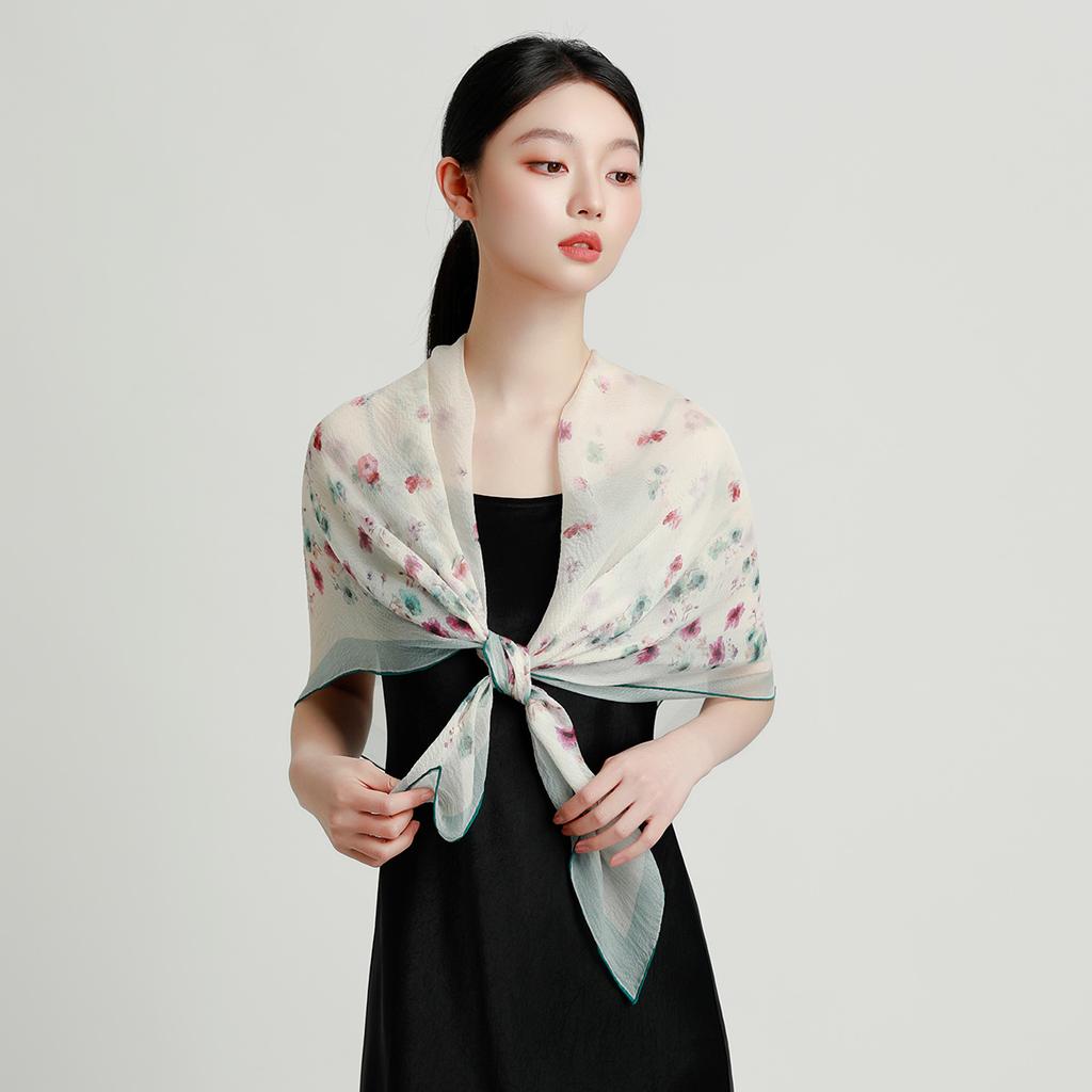 Handmade precision rolled edge: 100% mulberry silk lightweight and comfortable pearl yarn shawl versatile silk scarf for women