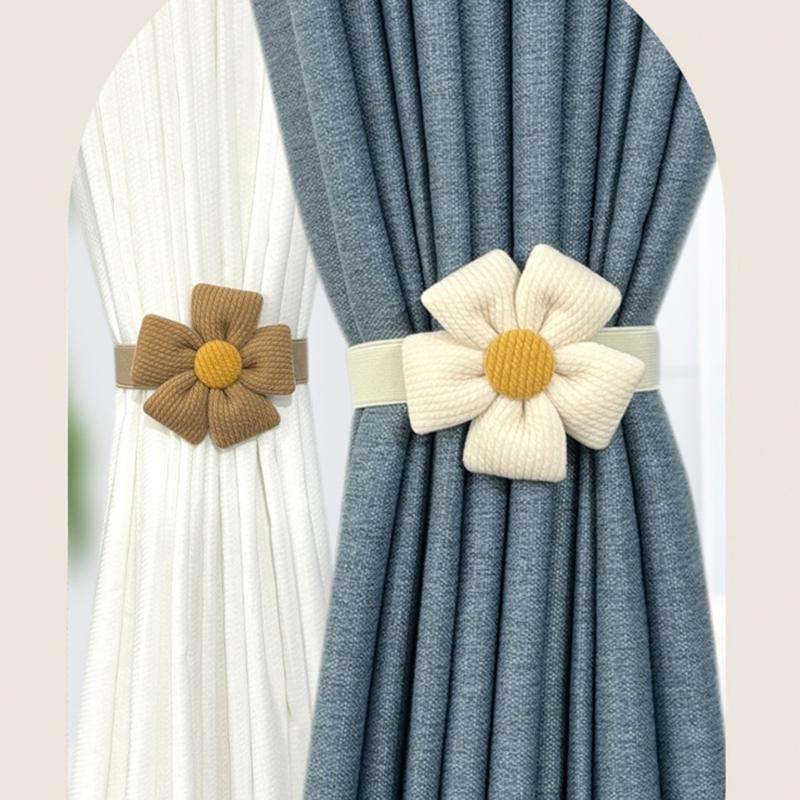 Pack of 2 Floral Elastic Curtain Tiebacks Adjustable Strap Window Drape Holdbacks for Children Room Home Office Decors
