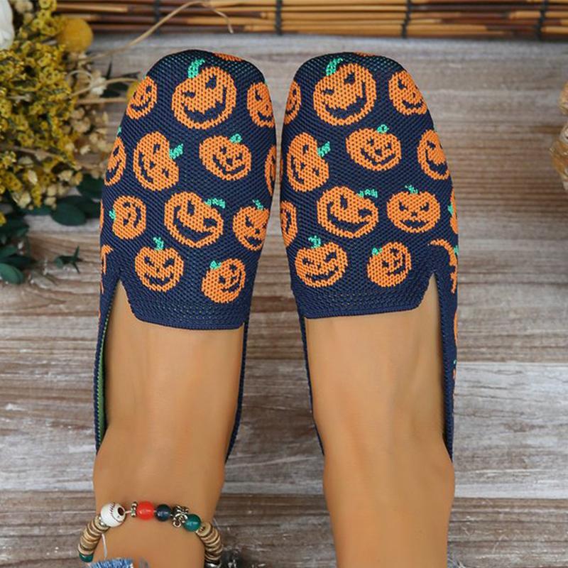Fashion Halloween Pumpkins Pattern Flat Shoes Women Autumn 2025 Breathable Mesh Flat Shoes Woman Lightweight Soft Bottom Shoes Lady