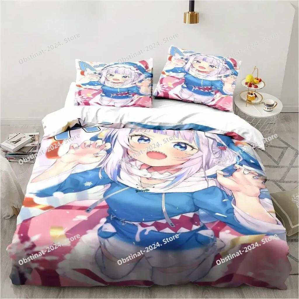 Kawaii Gawr Gura Cute Girl My Angle Bedding Set Printed With Pillowcase Bed Duvet Cover Soft Single Double Queen Super King Size