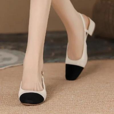 Scarpe décolleté da donna con cinturino e fibbia, colori misti, tacco basso, tacco quadrato, da donna, 2024, in offerta, slingback, moda, scarpe décolleté da ufficio