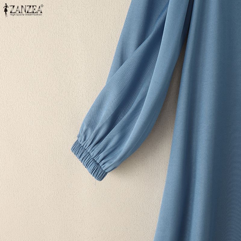 ZANZEA Women Casual V-Neck Solid Color Loose Long Sleeve Long Maxi Dress