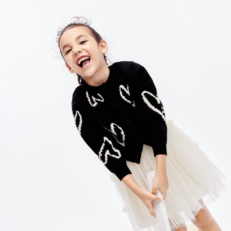 little MO&Co. Girls' Merino Wool Heart Knit Cardigan