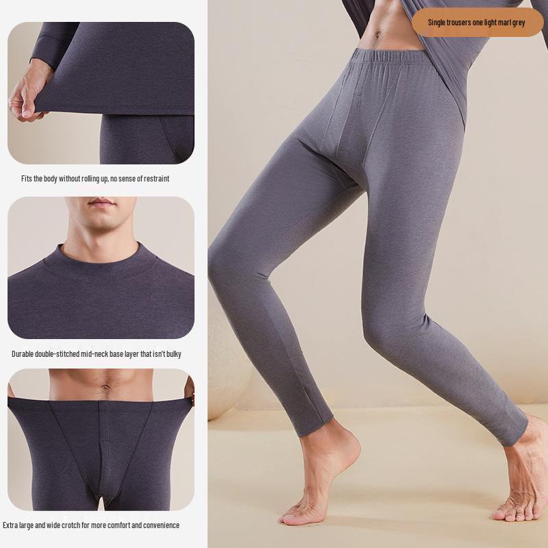 

Мужской термокомплект с флисовой подкладкой – Теплый базовый слой из хлопка и шерсти с футболкой и брюками. 2XL (suitable for 140-160 jin)