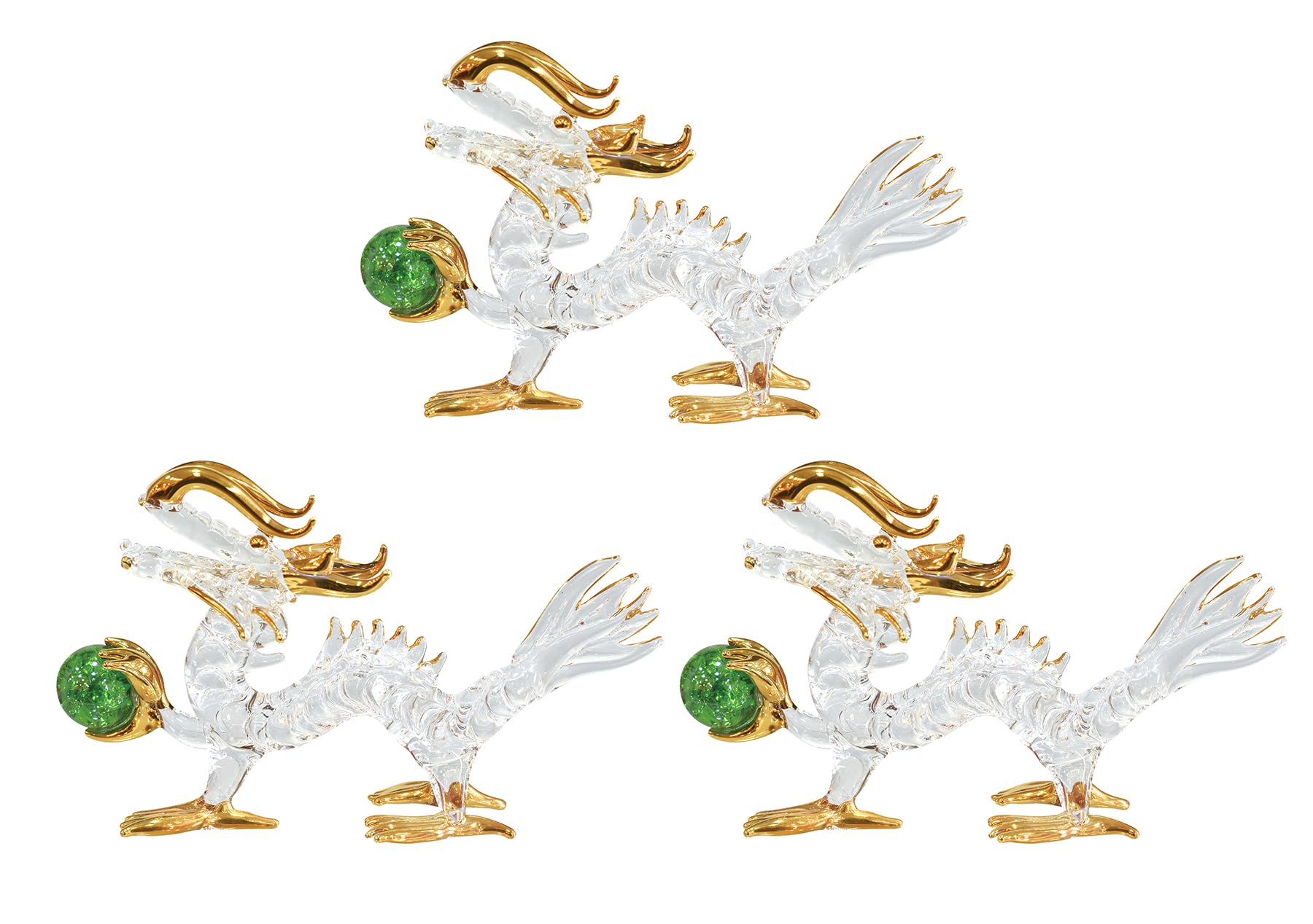 

Four Cart Handmade Glass Feng Shui Good Health Dragon x Set Statue, 4-inch 3-Piece