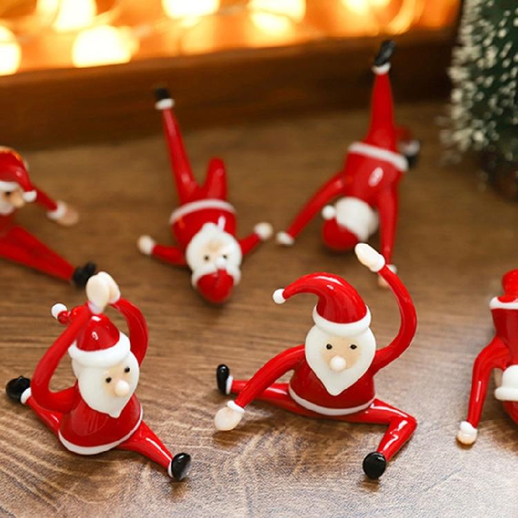 Christmas Decorative Figurine Santa Clauses Ornament Glass Yogas Santa Clauses Figurines for Holiday Car Home Decorations