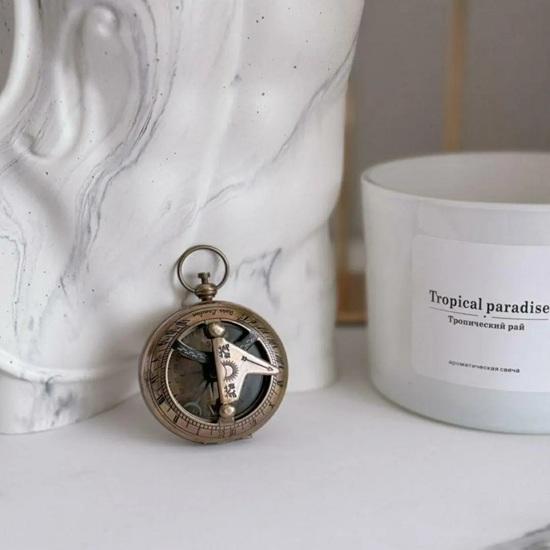Brass Pocket Sundial Compass Vintage Nautical Hiking Accessory Home Decor