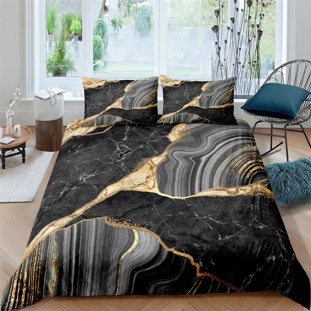 Marble texture 3D digital printing quilt set three-piece TK bedding