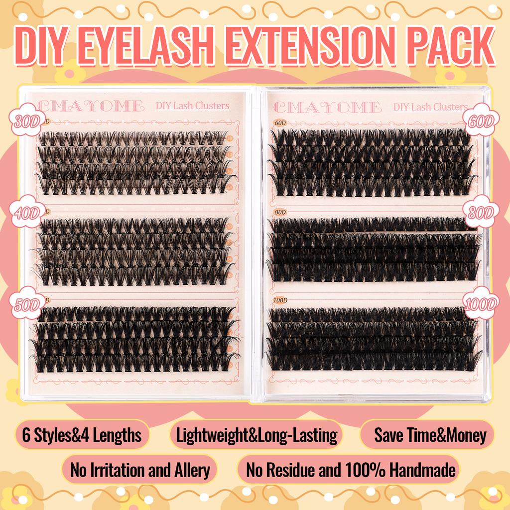 Hot Melt Single Cluster Diy False Eyelashes 480 Clusters Thick Eyelashes 10-16M Eyelash Set