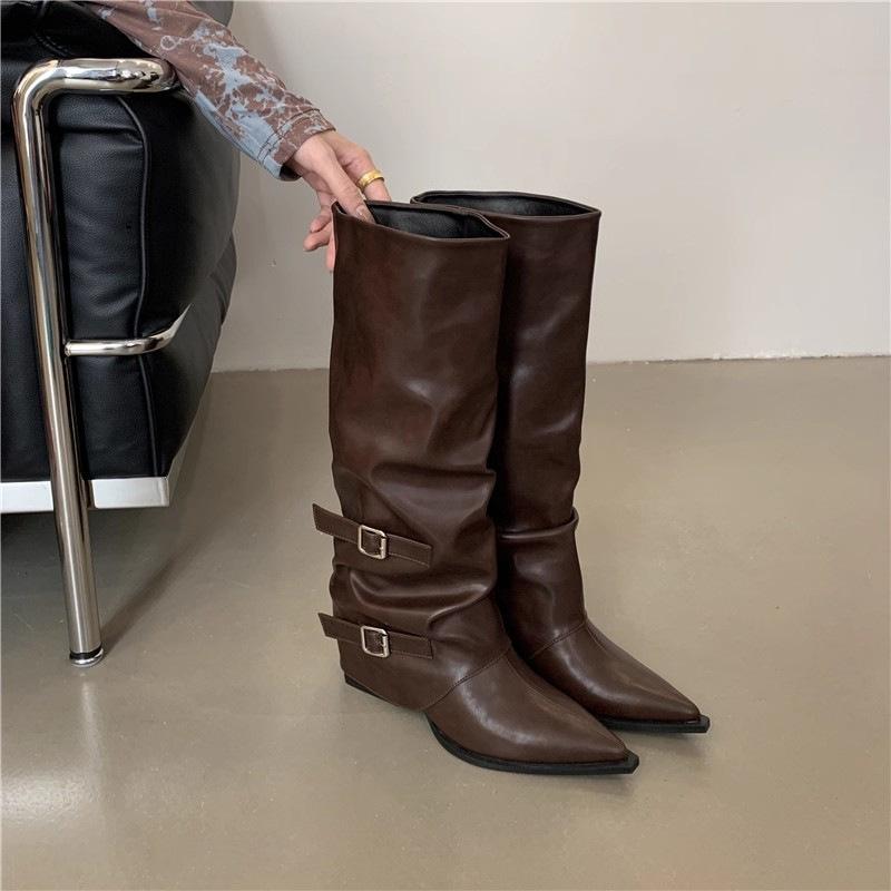 Coarse Heel High Heel High Boots Women's New Spring and Autumn Pointed Pile Boots Long Boots Pants Pants Boots Knight Boots