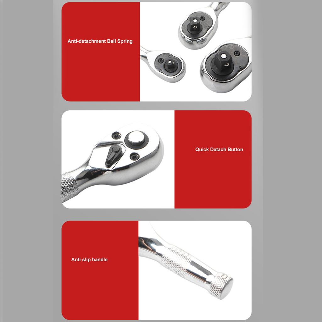 72T Short Shank Bidirectional Ratcheting Wrench Head Set Multiple Socket Compatibility Automotive Repair Maintenance Kit