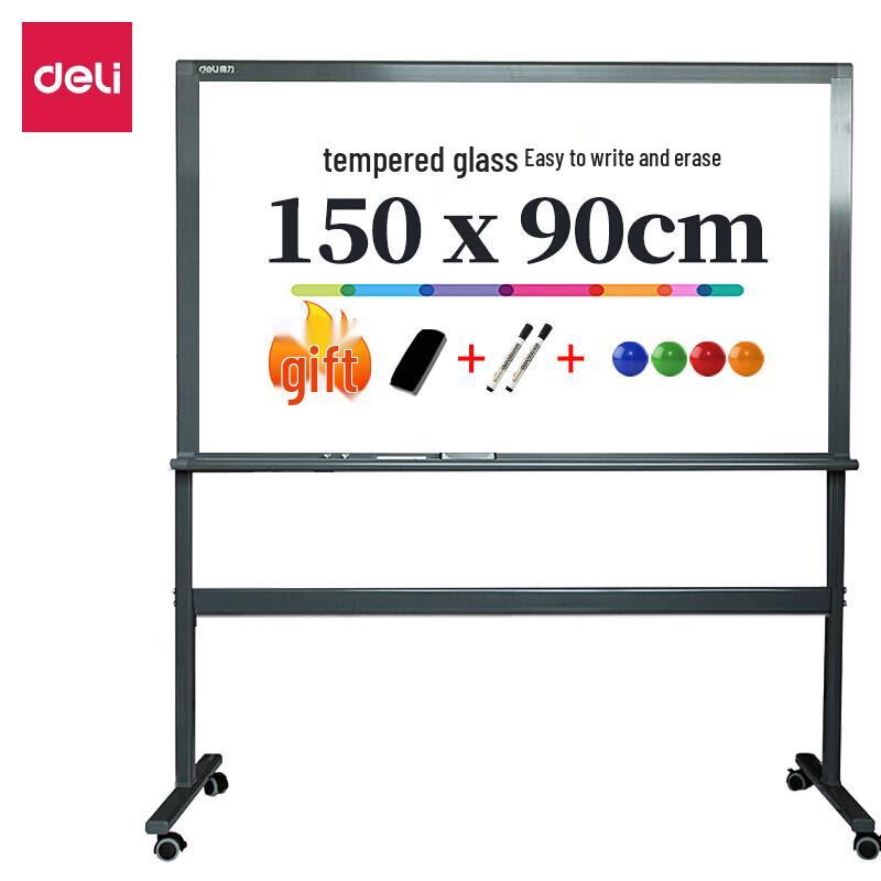 Deli 8737 Mobile Tempered Glass Whiteboard
