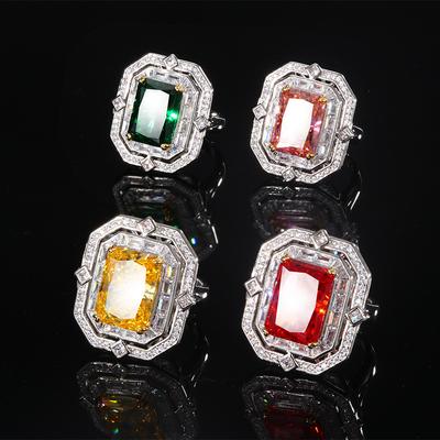 Fond Cuivre Plaqué Or Carbone Élevé Diamant Fleur de Glace Diamant Carré Serti Cuivre Tempérament Luxe Léger Bague Diamant Carré Femme 10 * 14
