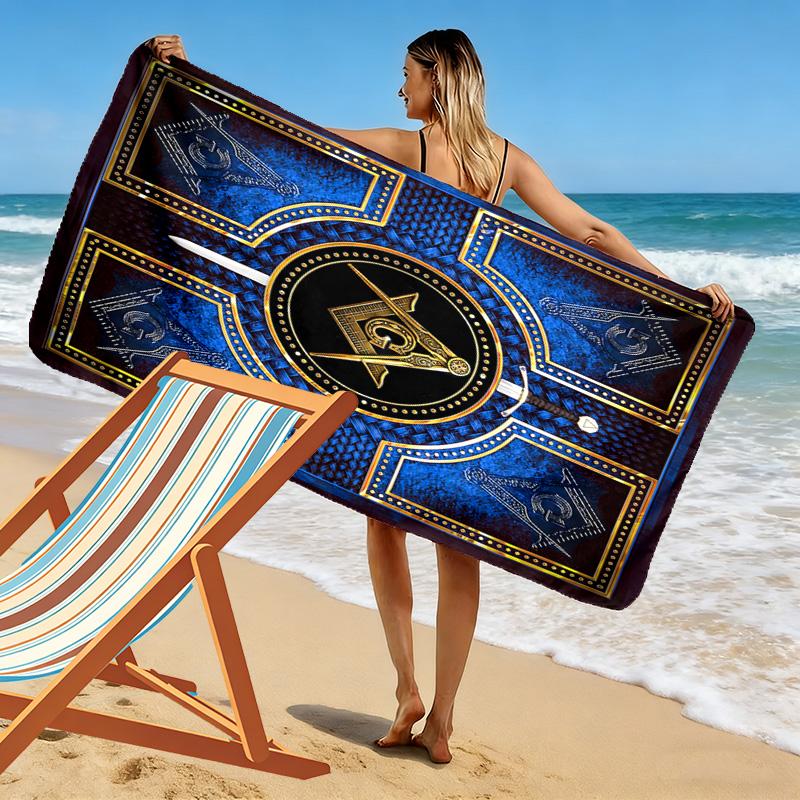 Masonic Freemason Print Beach Towel, Large Soft Quick Dry Towel for Beach Camping Swimming