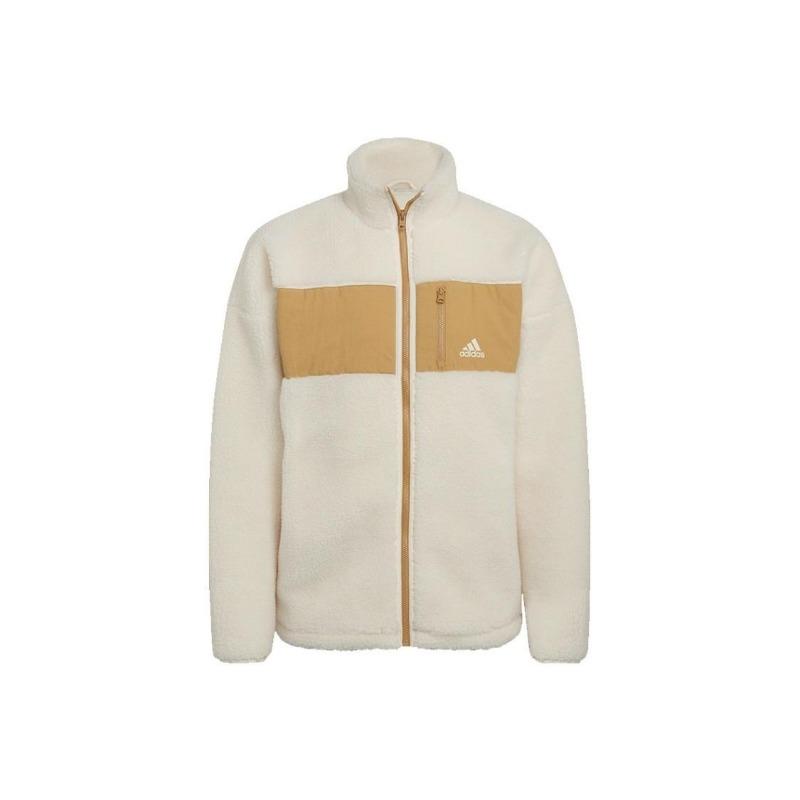adidas Colorblock Fleece Warm Logo Sports Stand Collar Jacket for Men, Off-White M