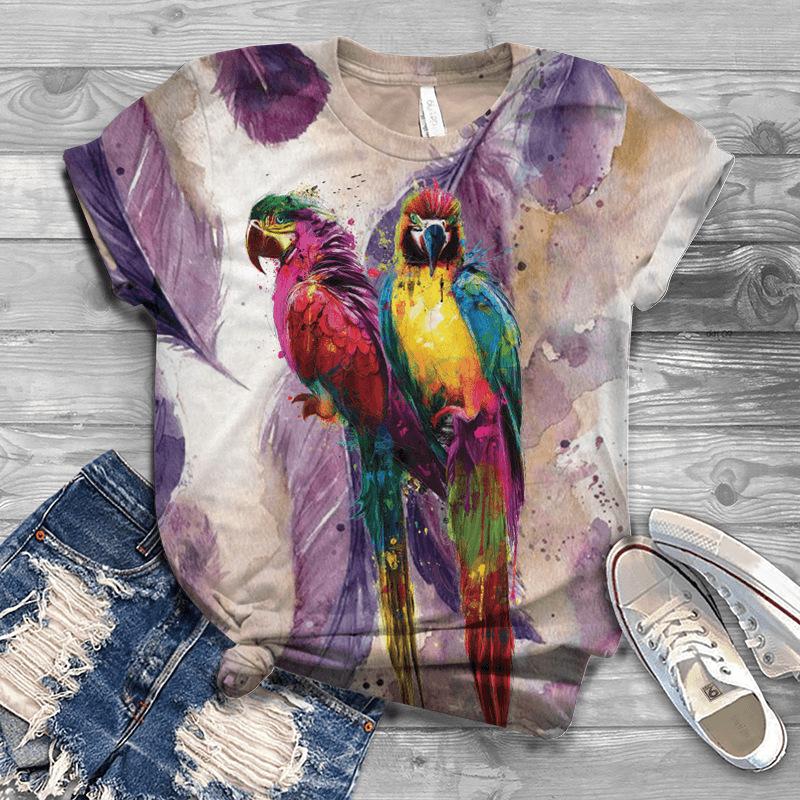 Summer New Bird 3D Printed Women's Top Loose Short Sleeve Loose Casual T-shirt
