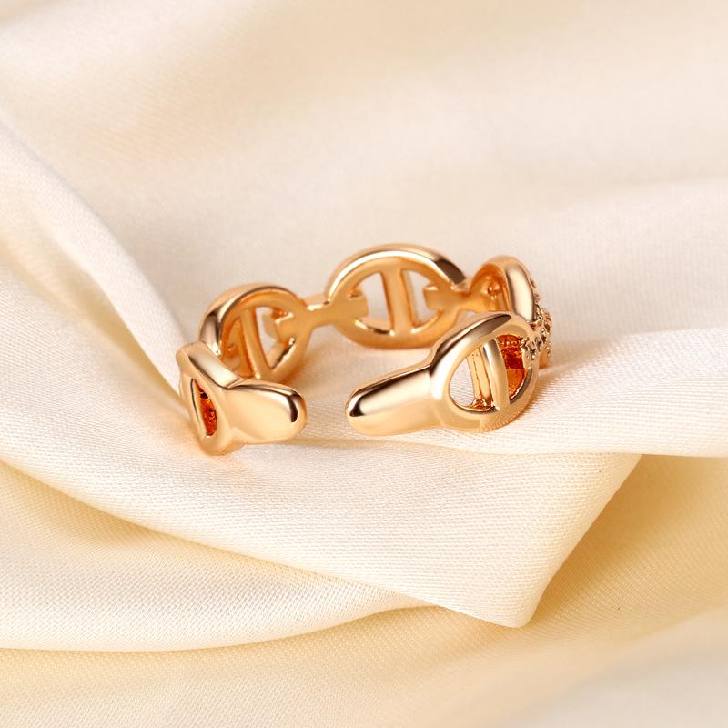 Gold-plated heavy industry full diamond pig nose ring light luxury index finger ring