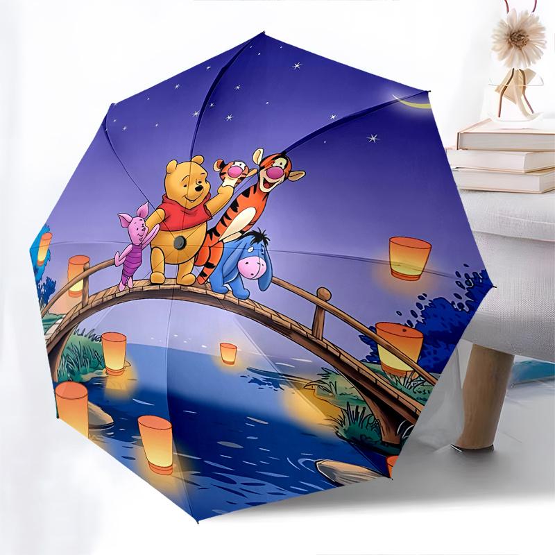 Pooh Bear, Lantern Festival Automatic Opening and Closing Umbrella - 8 Ribs Portable Folding Umbrella with Plastic Handle, Suitable for Leis