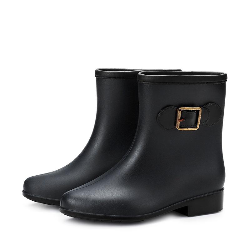 

Осенне-зимние дождевые ботинки женские средней высоты, водонепроницаемые, модные короткие резиновые сапоги, нескользящие, на плоской подошве, пластиковые бархатные галоши, взрослые водонепроницаемые ботинки 38