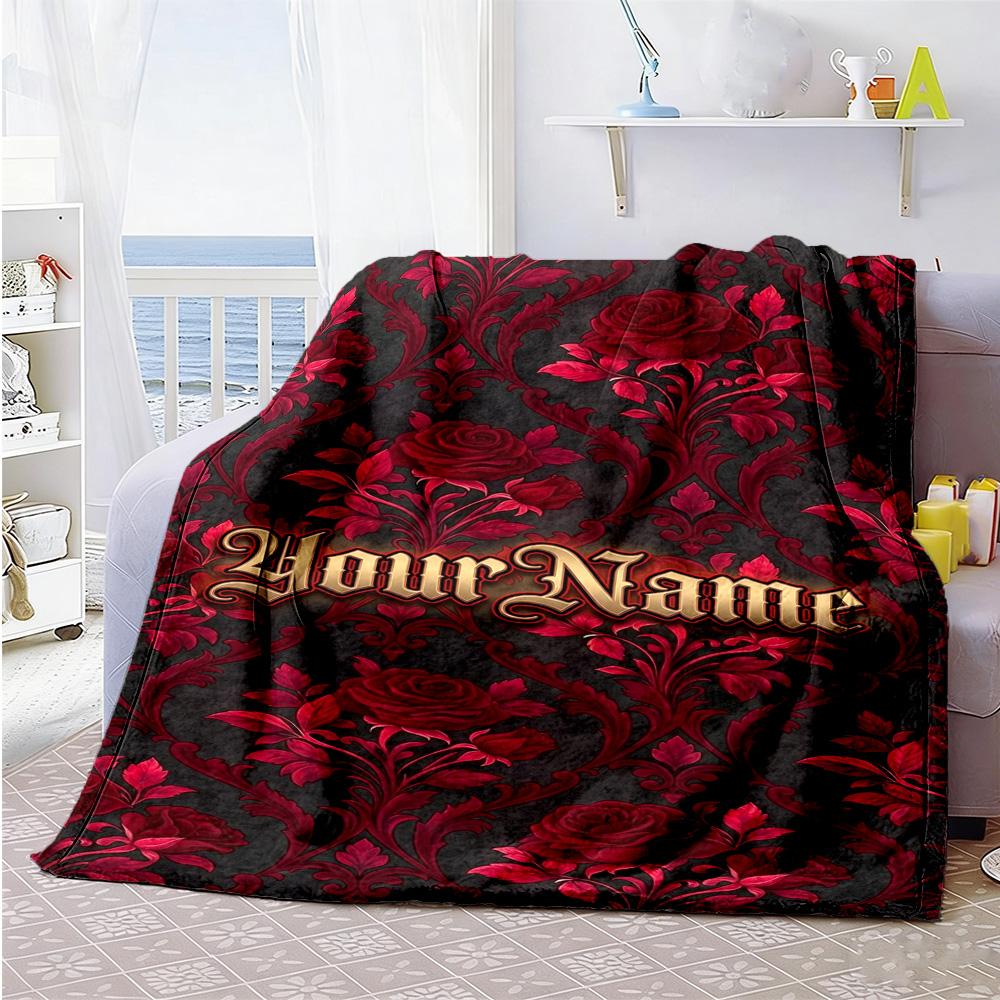 Rose Personalized Text Blanket Cozy Customizable Blanket Soft Warm Cozy for Couch Sofa Bed Home Decor Ideal for All Seasons