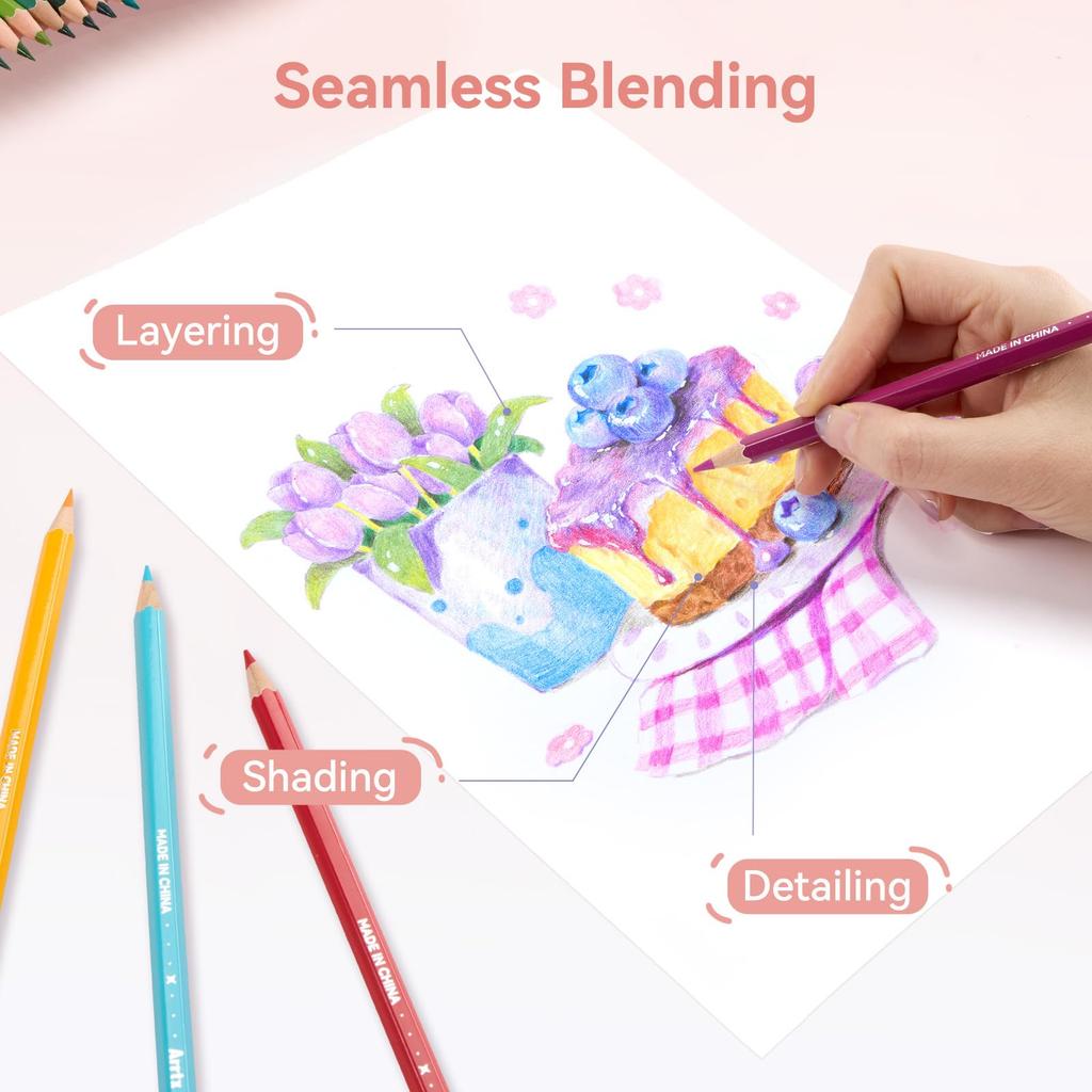 ARRTX 120 Soft Core Oil Colored Vivid and Blendable Perfect for Sketching and Great for Beginners and Hobbies Pencils, Colors, Drawing, Shading,