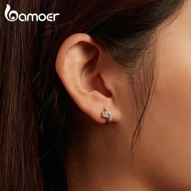 BAMOER 925 Sterling Silver Shining Zircons Flower Zircon Ear Clips Earrings for Women Jewelry