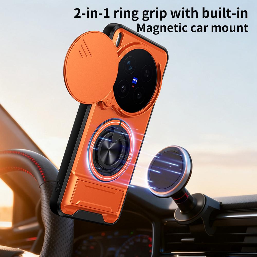 KEYSION Magnetic Phone Case for VIVO X300 Pro 5G Slide Camera Protection Upright Kickstand Ring Shockproof Cover for VIVO X300