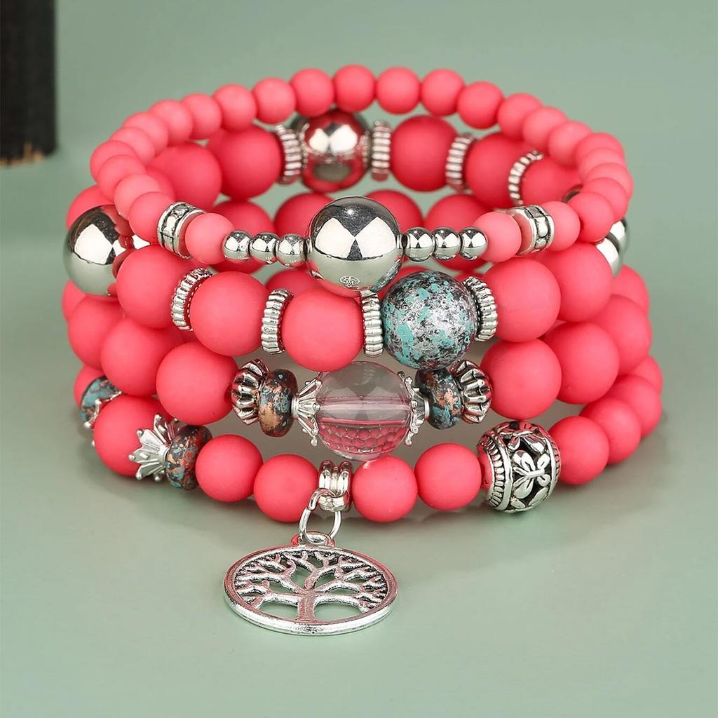 4 stuks Boheemse Levensboom Dames Kralen Meerlaagse Armbanden Vakantiecollectie Accessoires