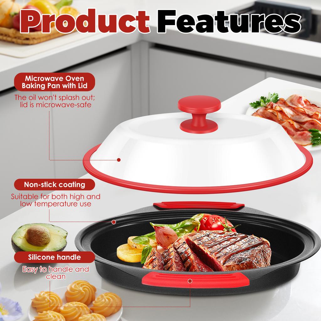 Microwave Grill Pan Multi-purpose Microwave Grill Pan with Cover Frying Pans Non-stick Microwaves Bacon Cooker Trays for Kitchen