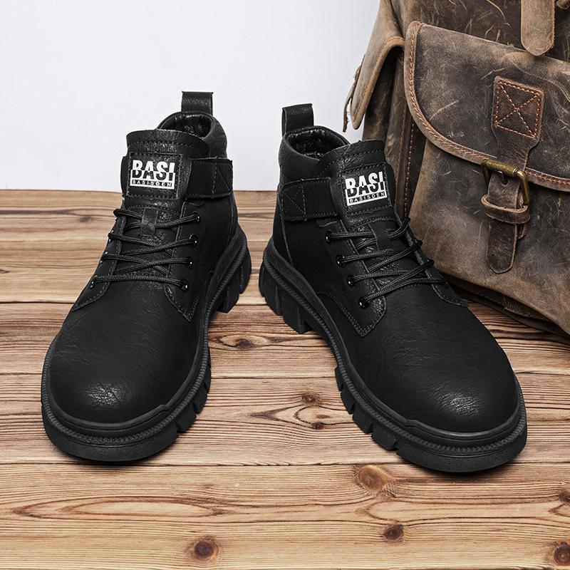 Autumn retro Martin boots men's shoes winter new British high-top lace-free casual retro leather shoes