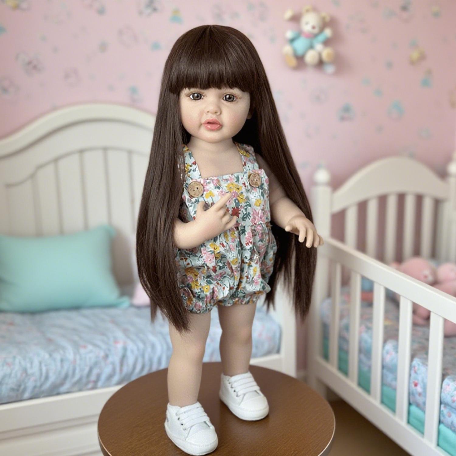

BZDOLL 55 CM Full Vinyl Body Reborn Baby Girl Doll 22 Inch Realistic Long Hair Princess Toddler Art Bebe Birthday Gifts for Children vinyl body doll