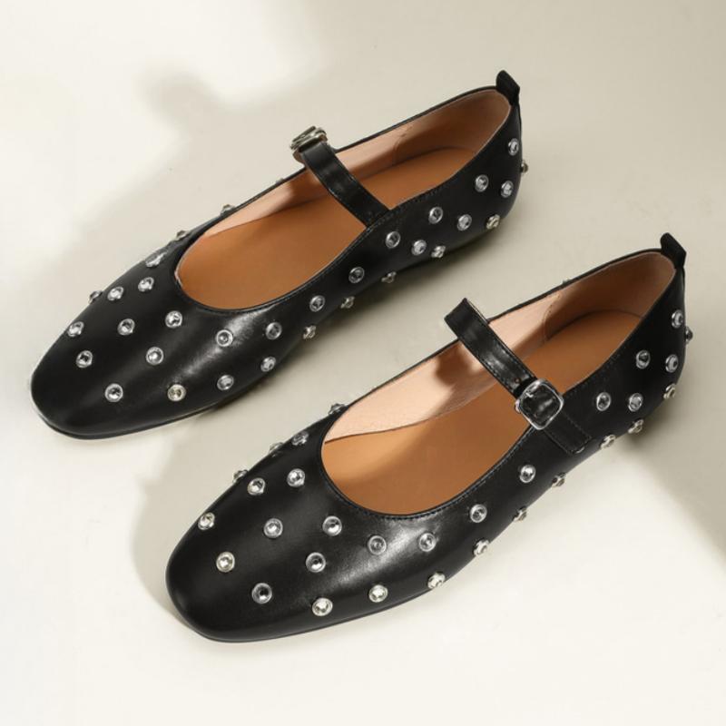 Fashion Fashion Crystal Ballet Flats Designer Luxury Mary Jane Shoes Women Black Versatile Single Shoes Comfort Soft Sole Women Loafers